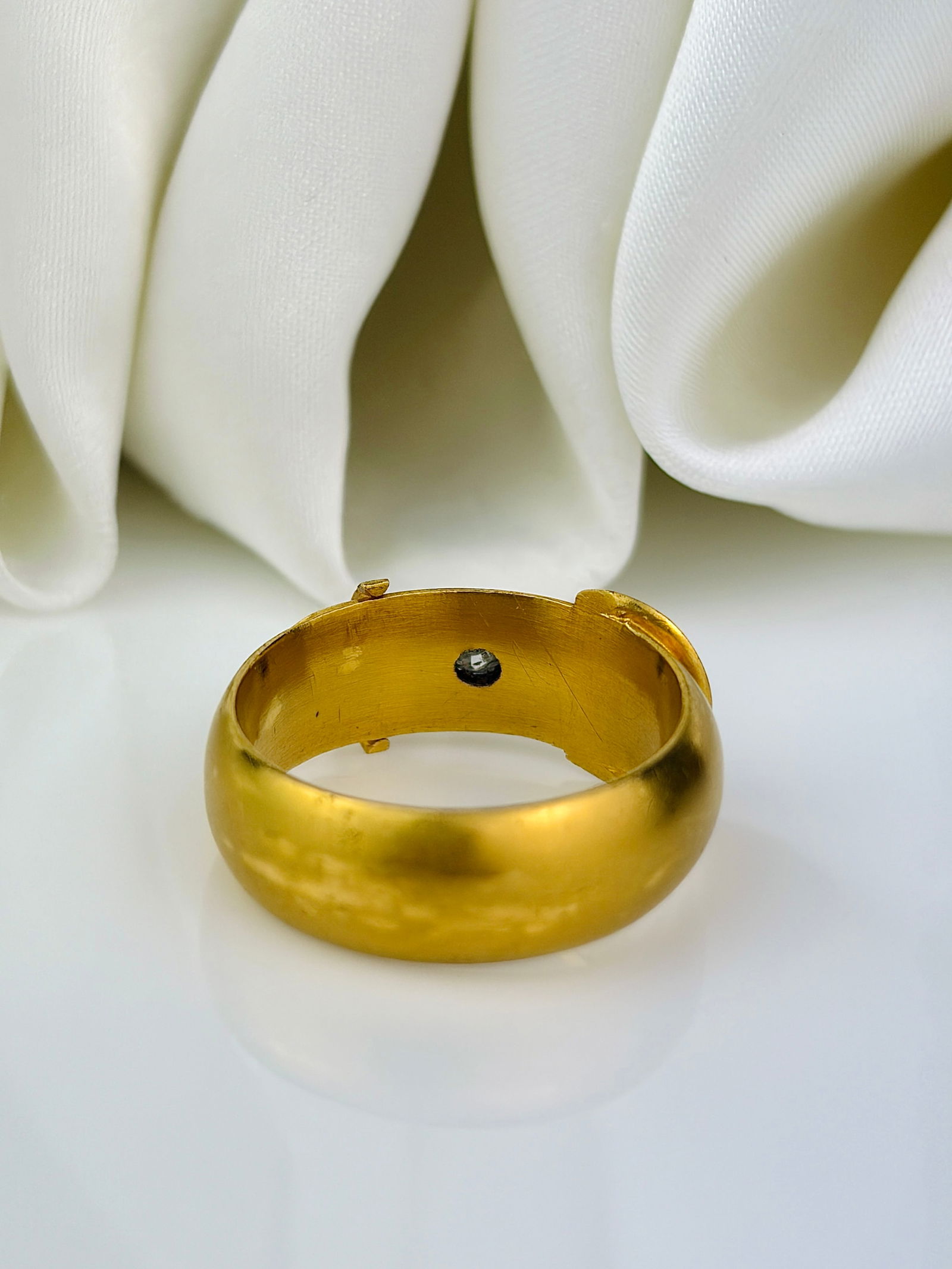 chunky antique 15ct yellow gold diamond buckle ring matte effect - 3