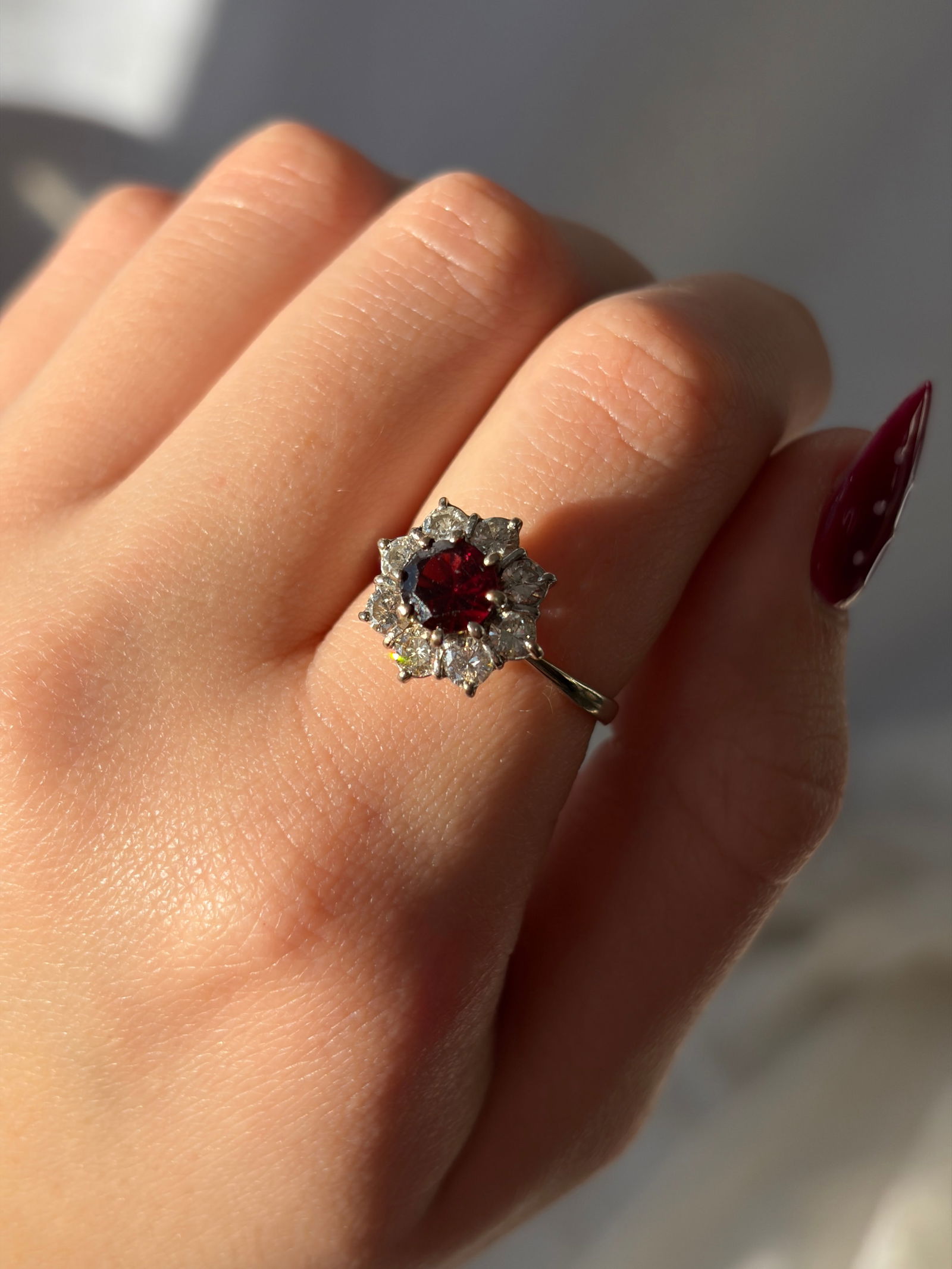 Chunky 18ct White Gold Diamond and Tourmaline Flower Ring - 10