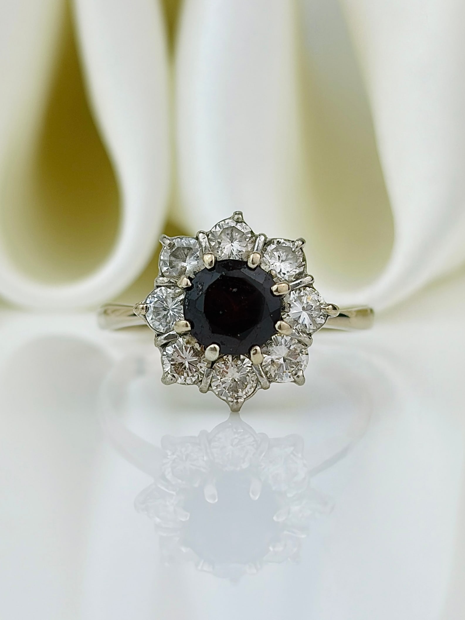Chunky 18ct White Gold Diamond and Tourmaline Flower Ring - 2
