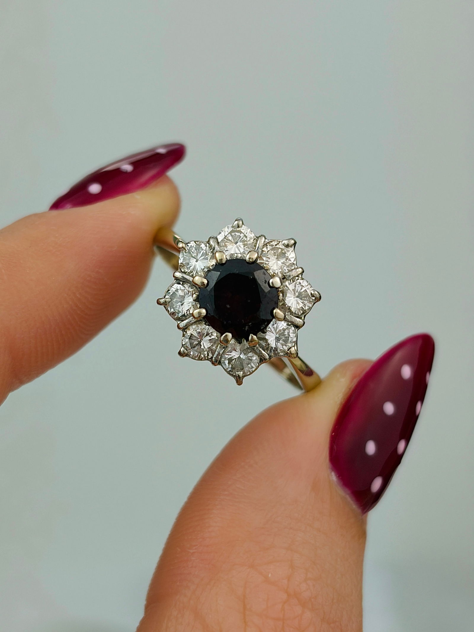 Chunky 18ct White Gold Diamond and Tourmaline Flower Ring - 7