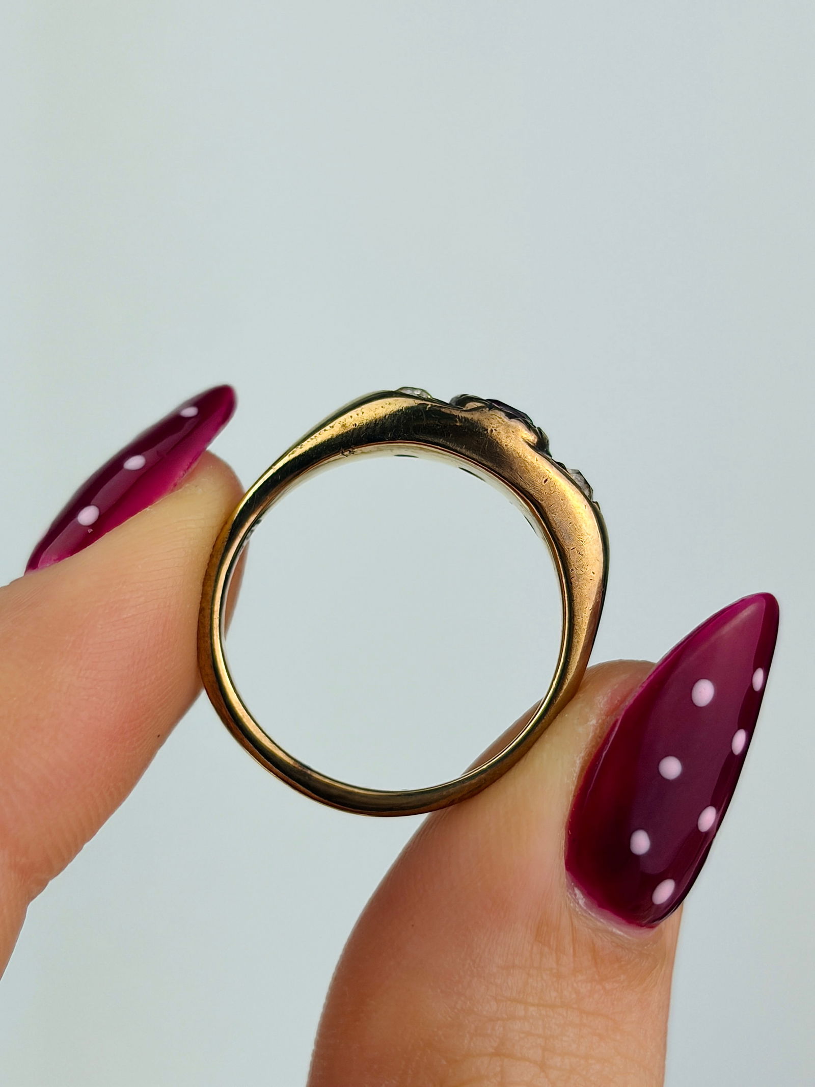 heavy 18ct yellow gold ruby and diamond 3 stone ring - 6