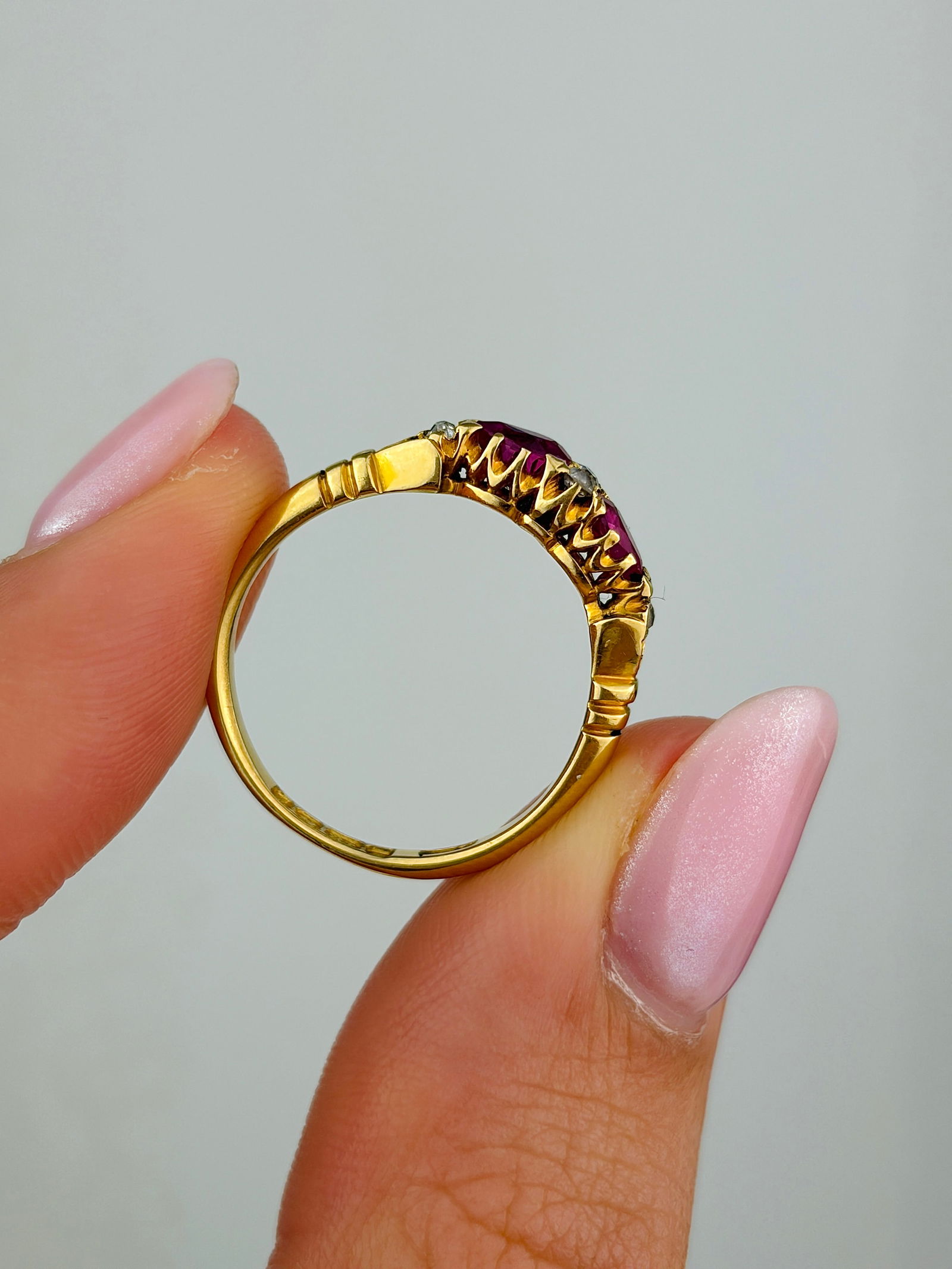 Sweet Antique 18ct Yellow Gold Ruby And Diamond Unusual Band Ring - 5