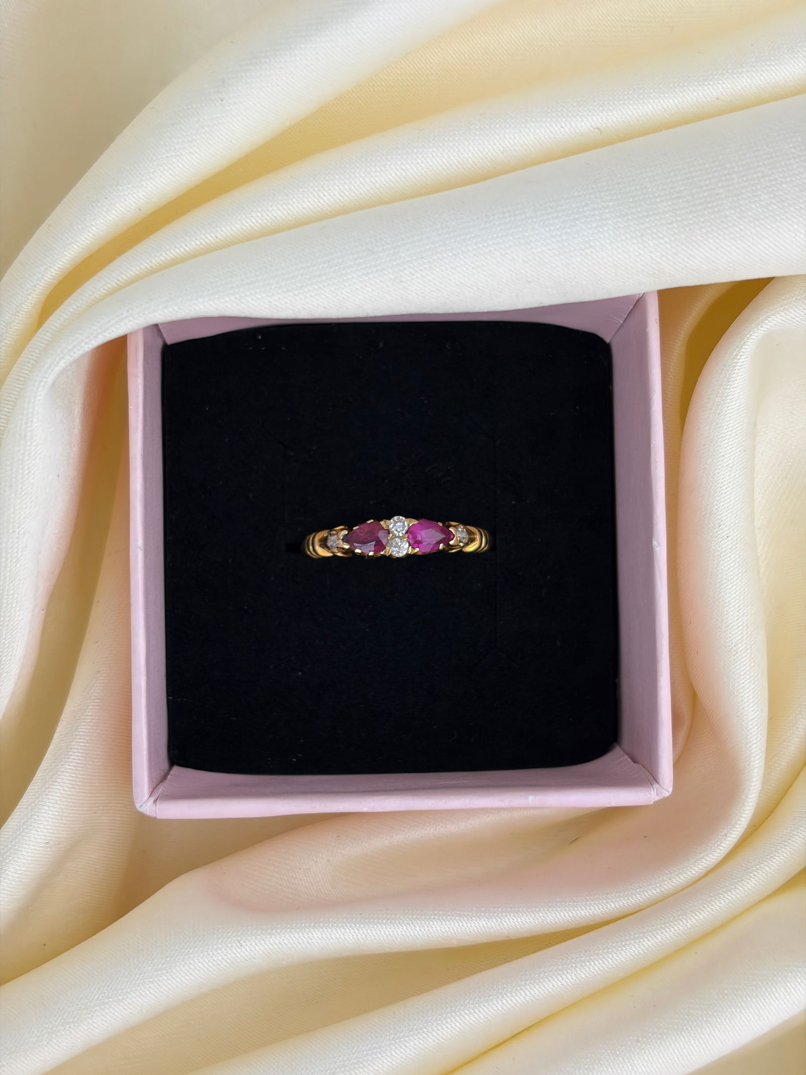 Sweet Antique 18ct Yellow Gold Ruby And Diamond Unusual Band Ring - 6