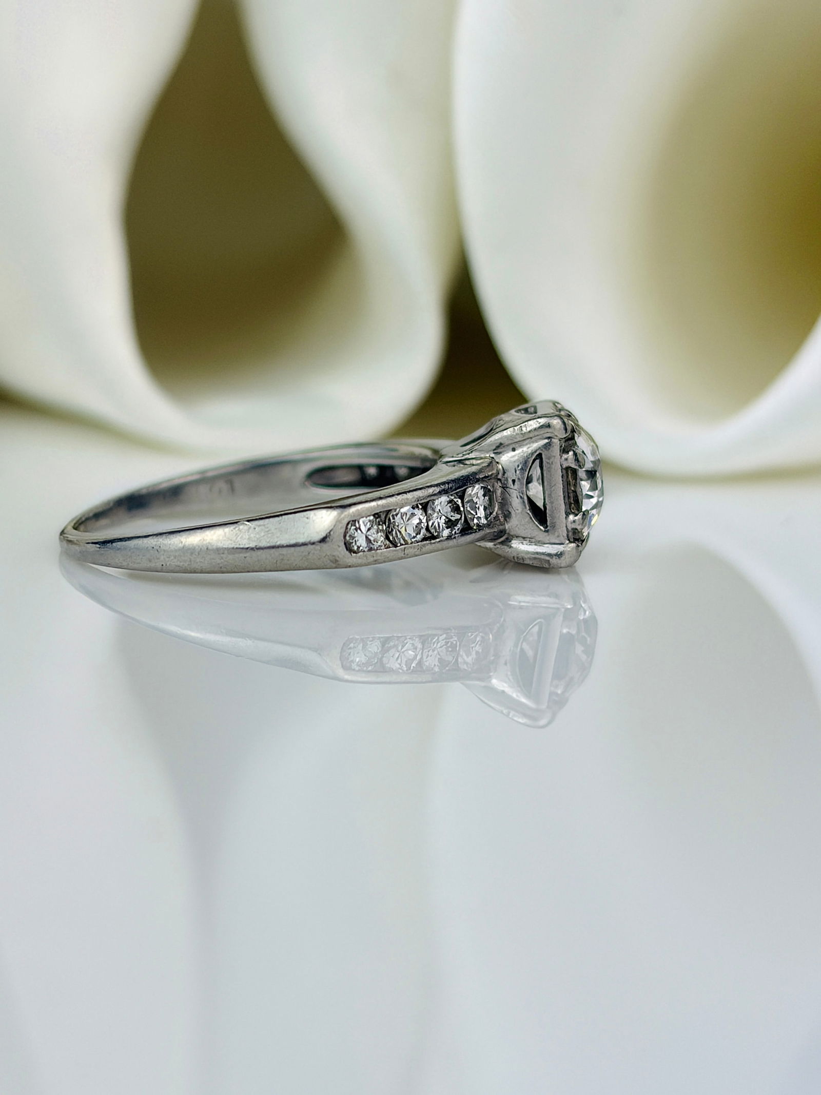 Antique Platinum Diamond Solitaire Engagement Style Ring - 2