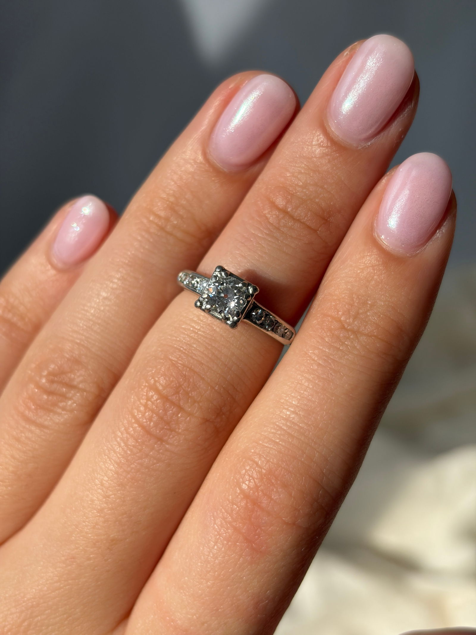 Antique Platinum Diamond Solitaire Engagement Style Ring - 8