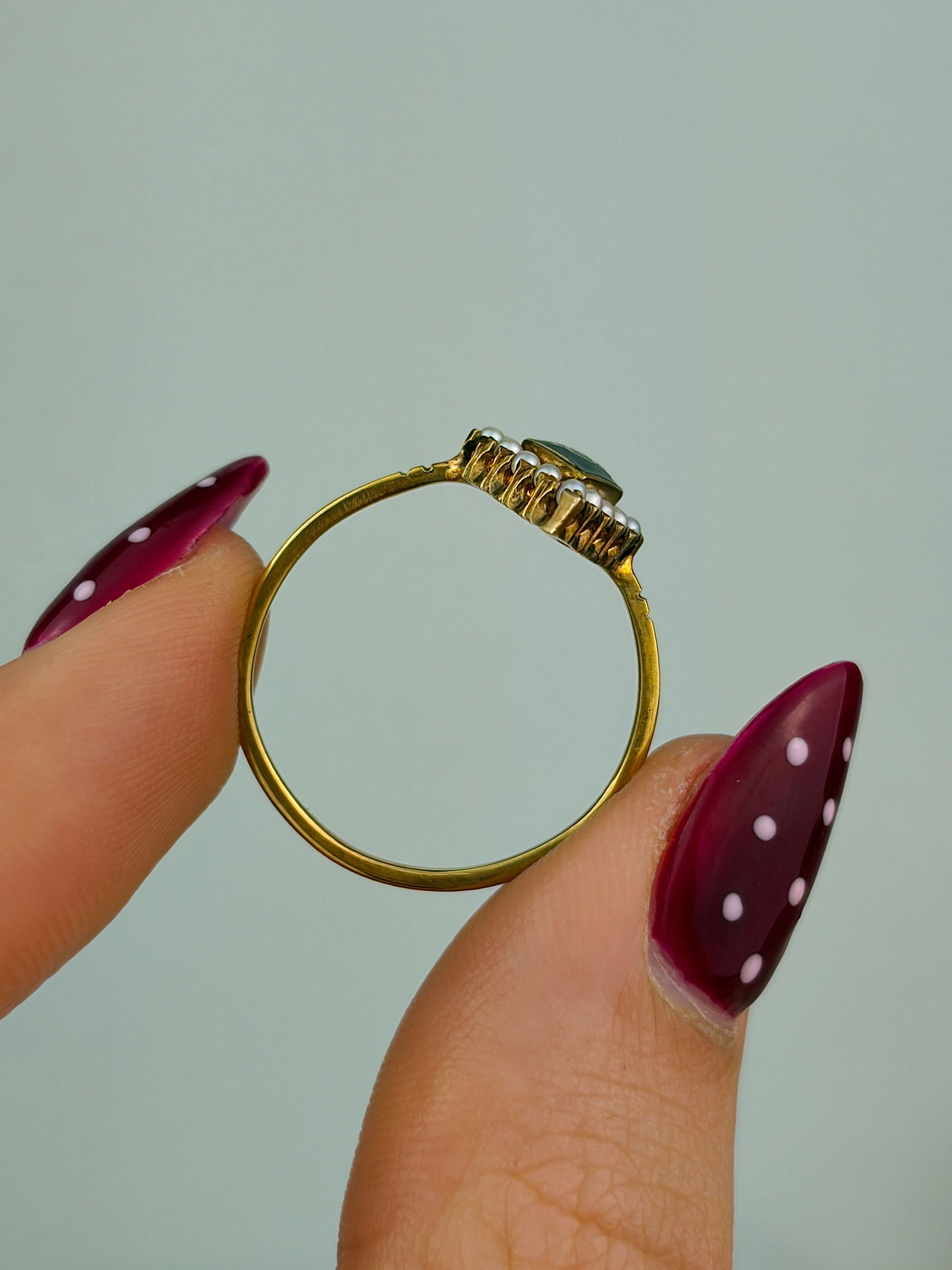 antique enamel and pearl navette ring In gold - 5
