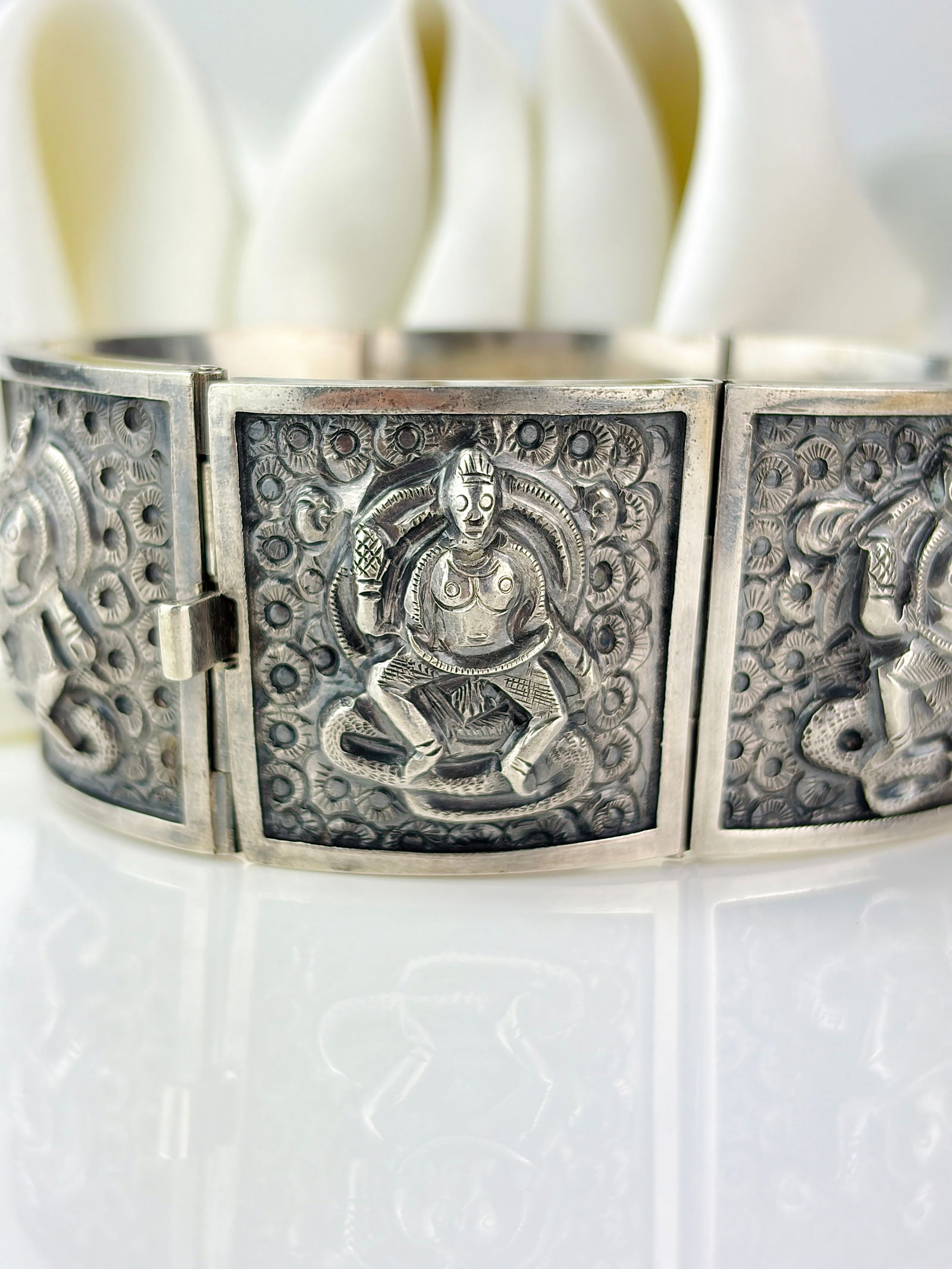 unusual chunky silver bangle bracelet - 3