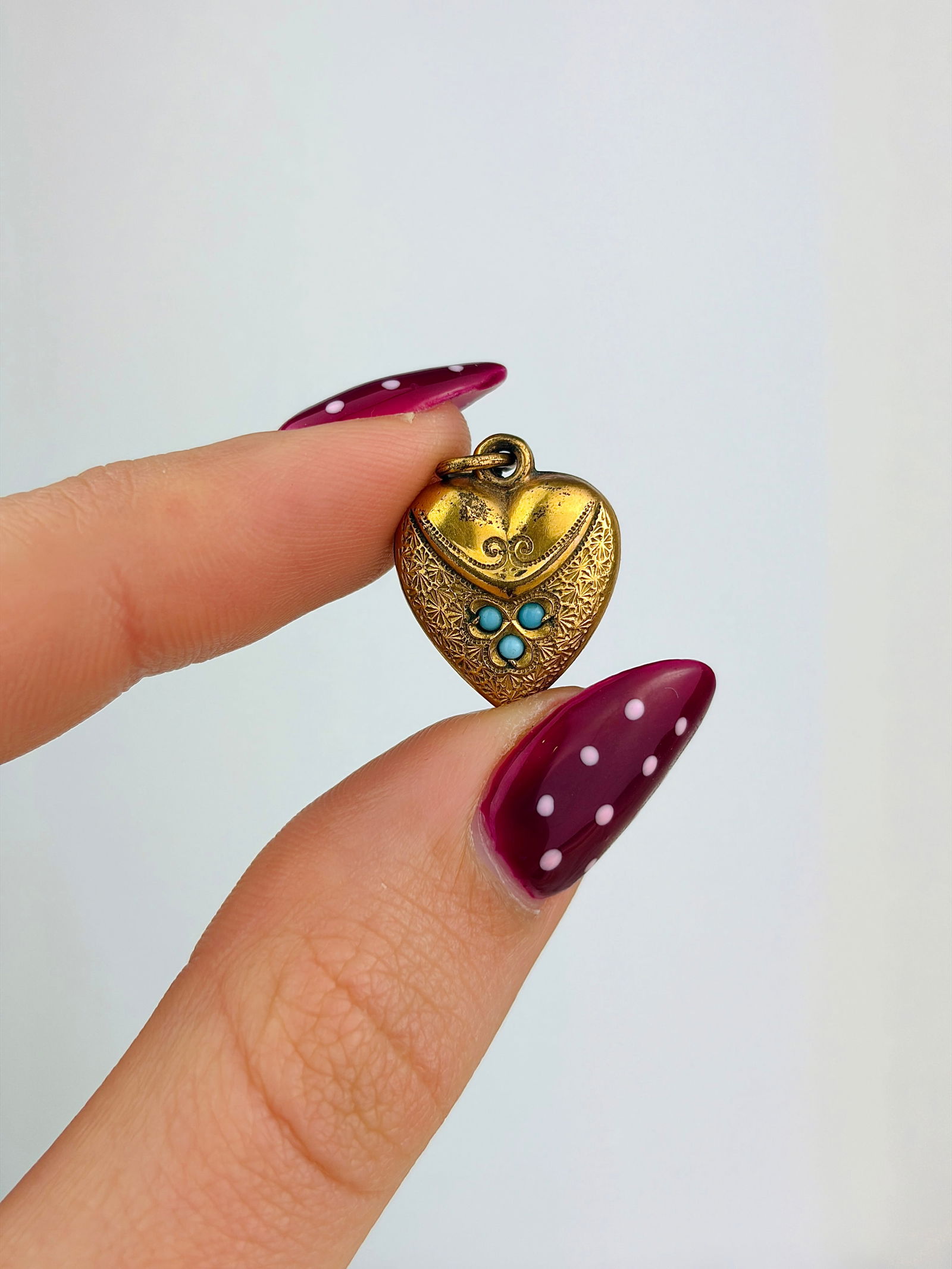 antique yellow metal turquoise turquoise heart pendant - 3