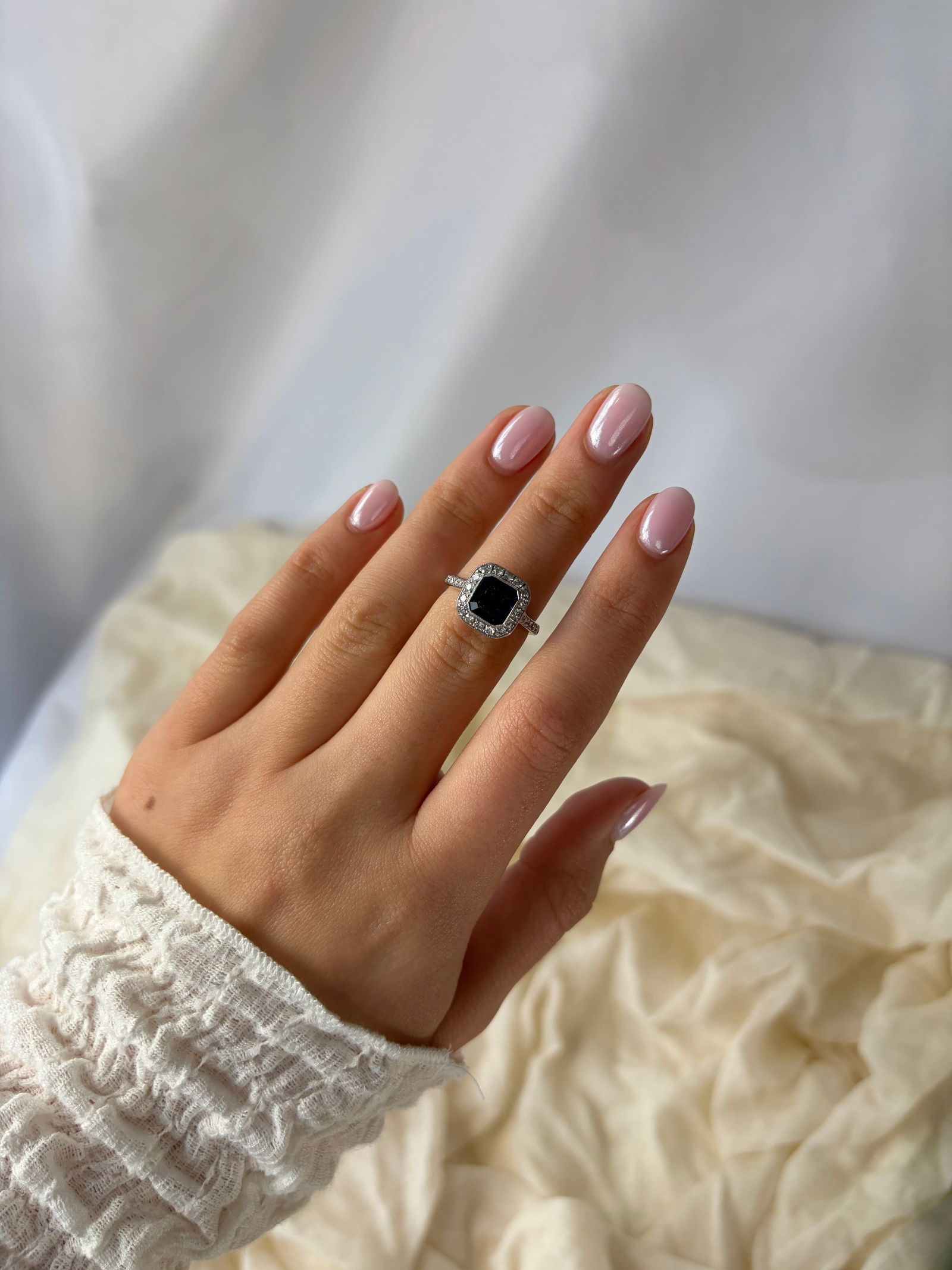 Vintage Sapphire and Diamond Encrusted 18ct White Gold Panel Ring - 9