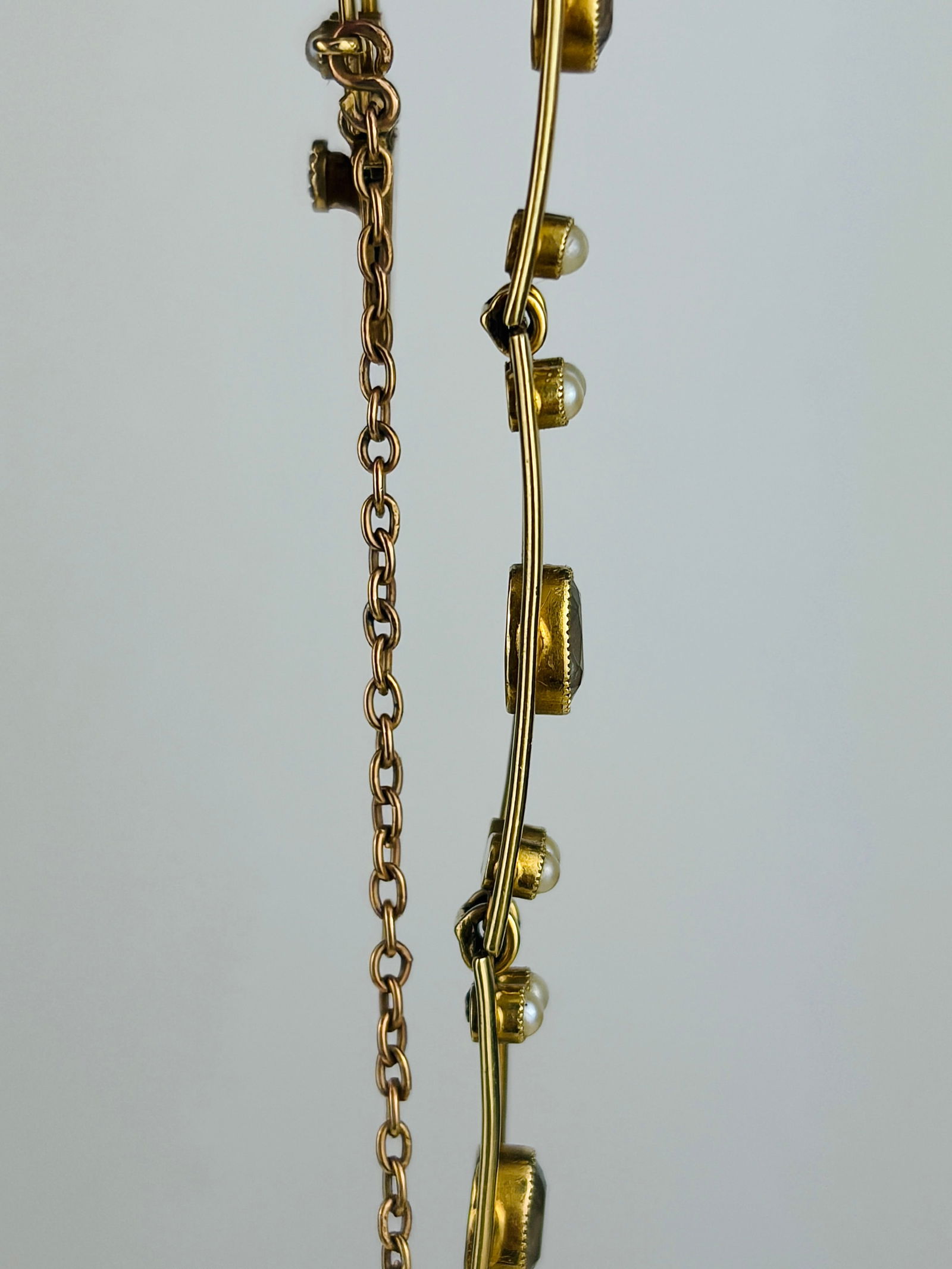 Art Deco Aquamarine and Pearl 15ct Gold Bracelet - 2