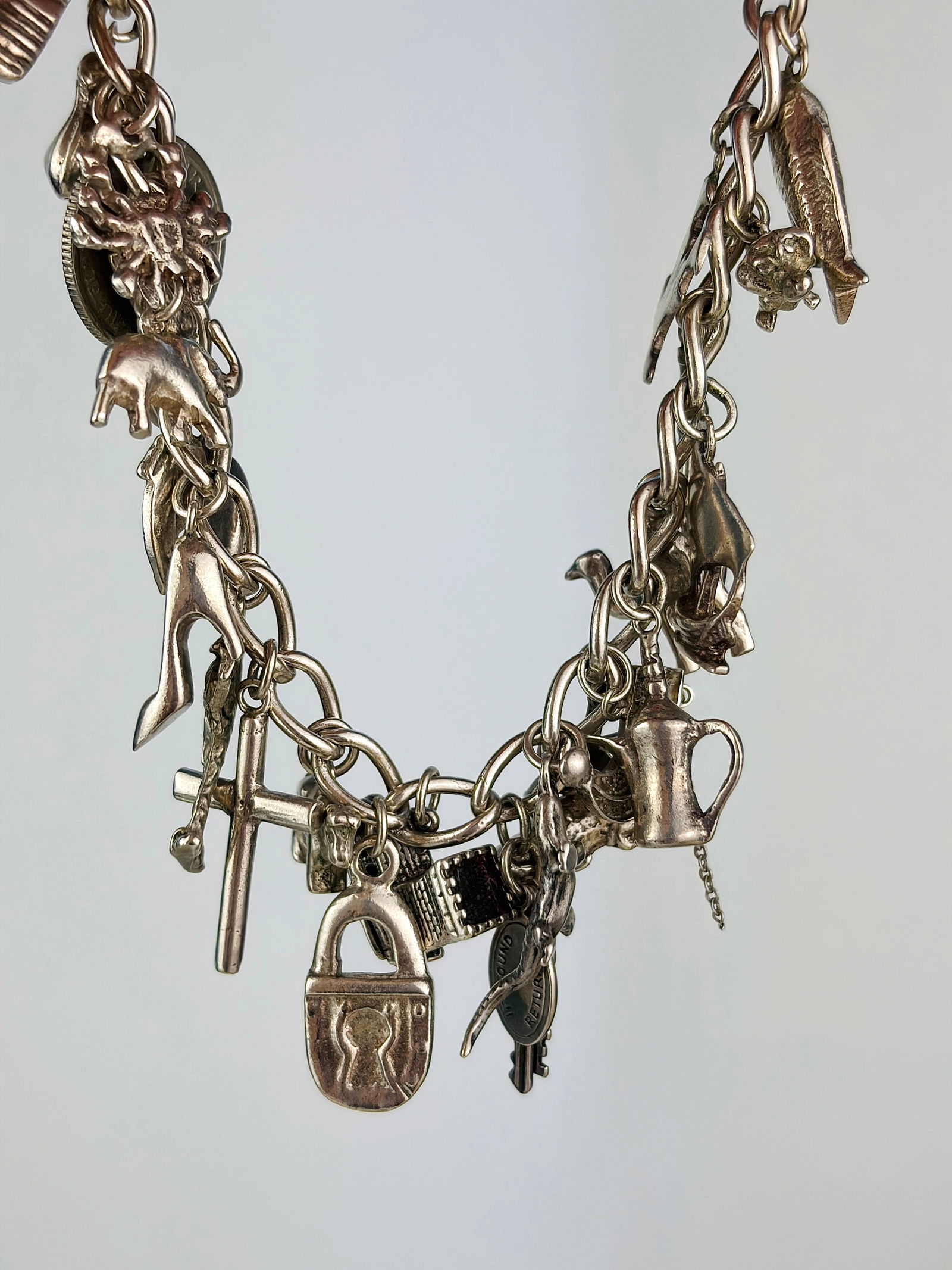 Vintage Heavy Full Sterling Silver Charm Bracelet - Rare Opening Charm - 2