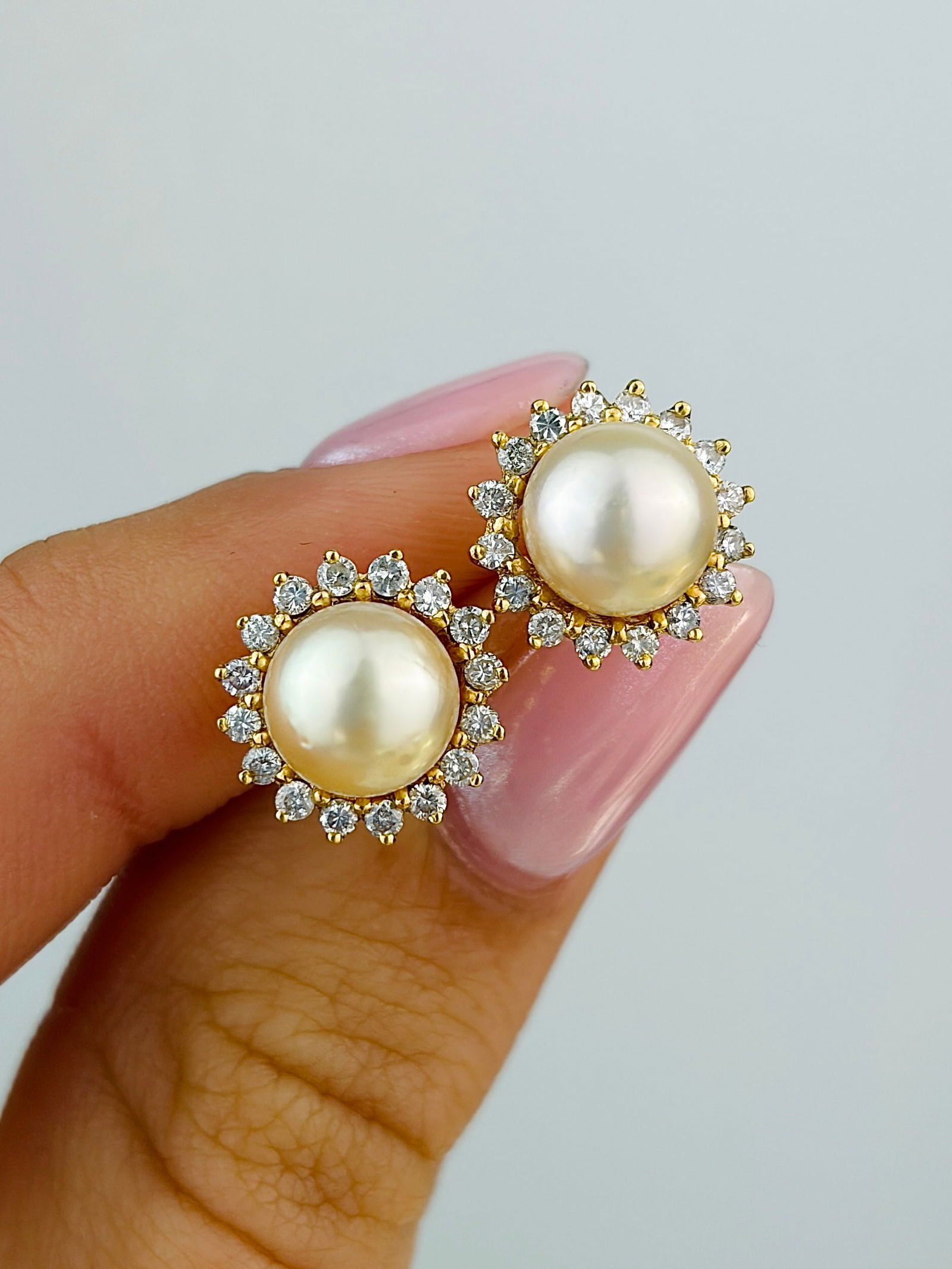 Vintage Pearl and Diamond 18 Carat Gold Cluster Earrings