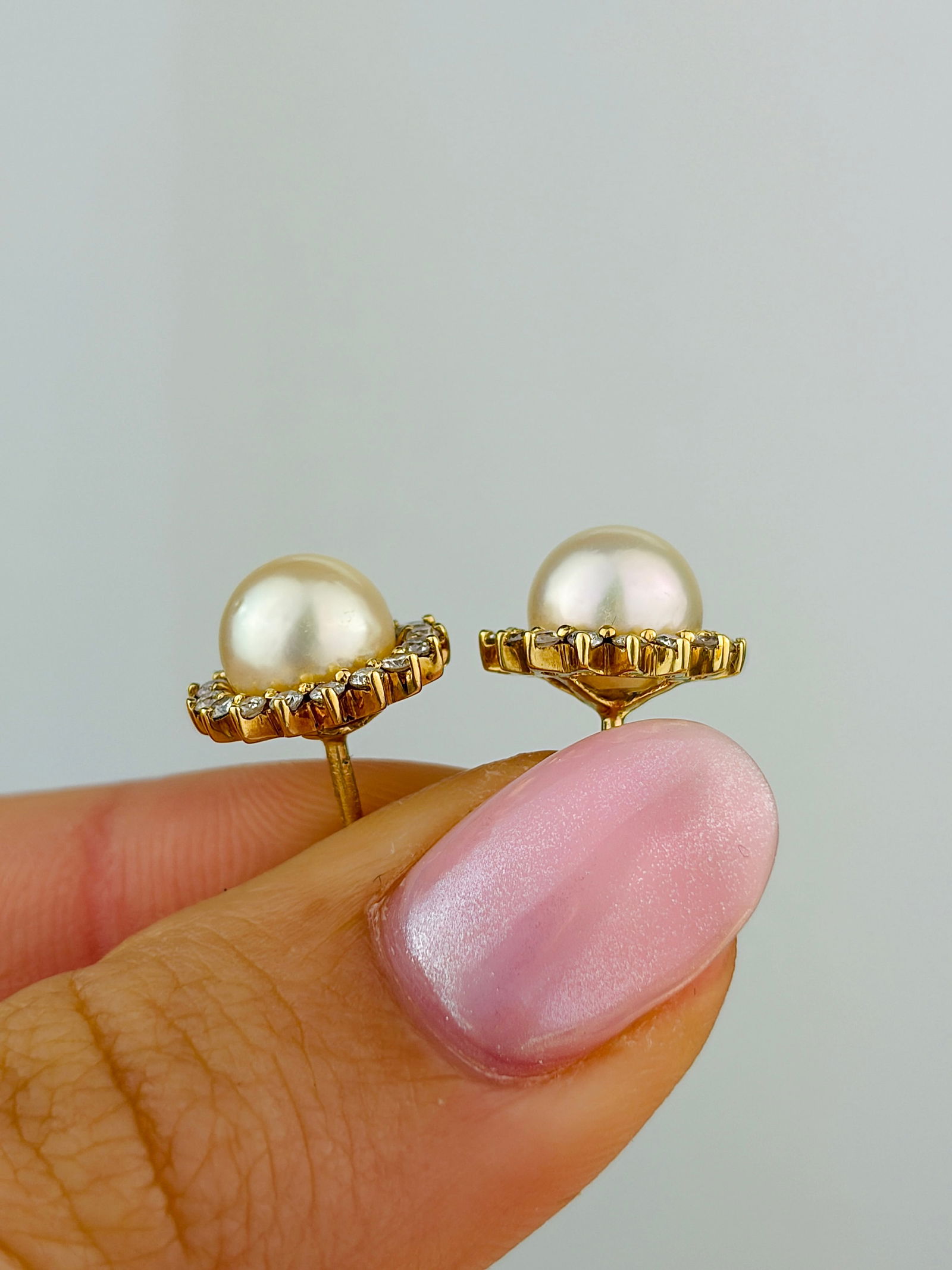 Vintage Pearl and Diamond 18 Carat Gold Cluster Earrings - 2