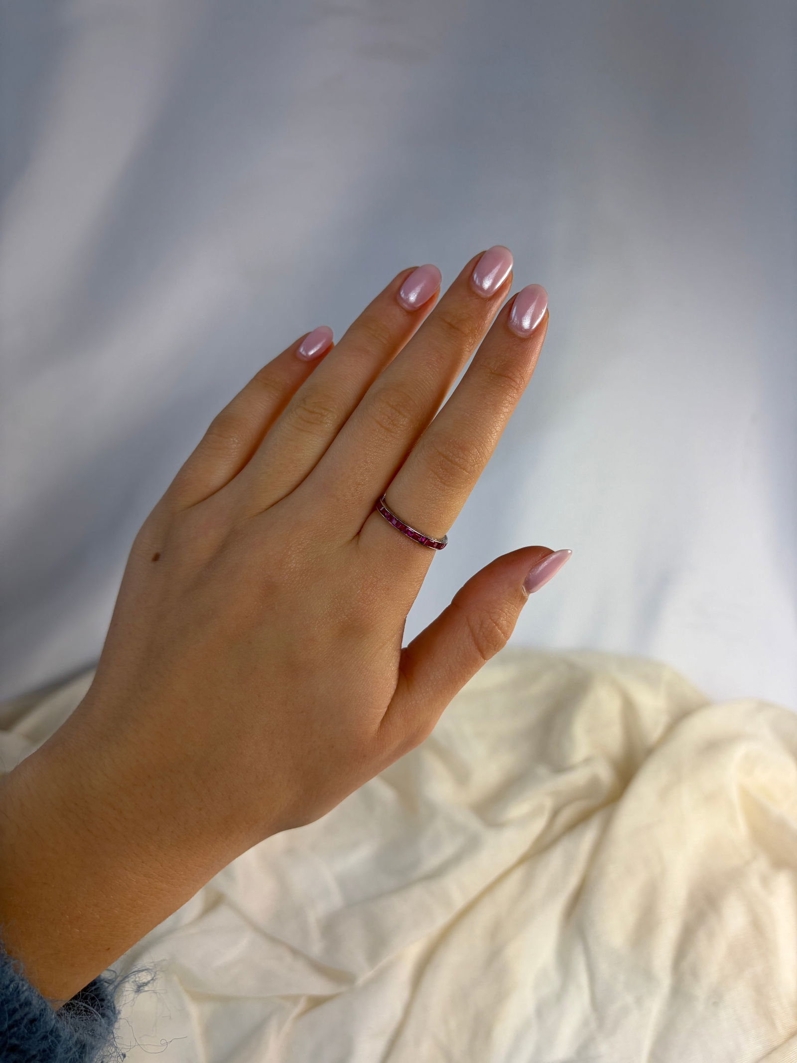 Art Deco Era Platinum Ruby Full Eternity Band Ring - 7