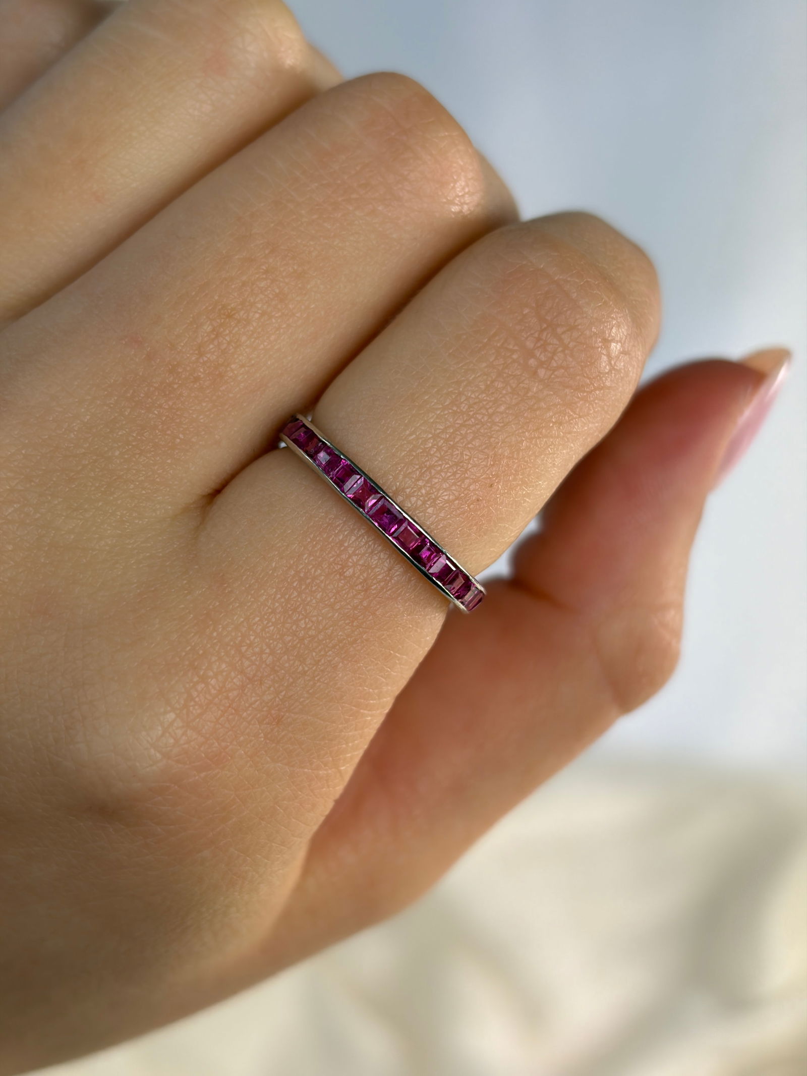 Art Deco Era Platinum Ruby Full Eternity Band Ring - 8