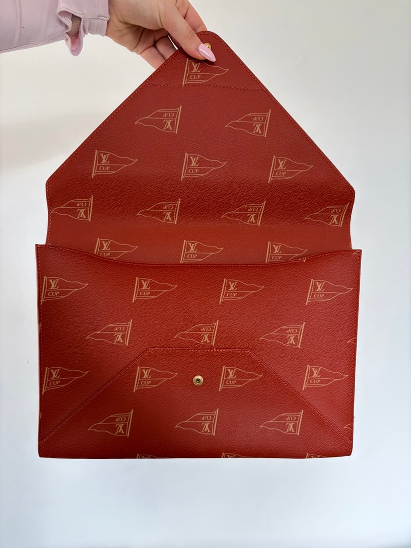 Louis Vuitton America's Cup pouch in red monogram canvas and natural leather - 6
