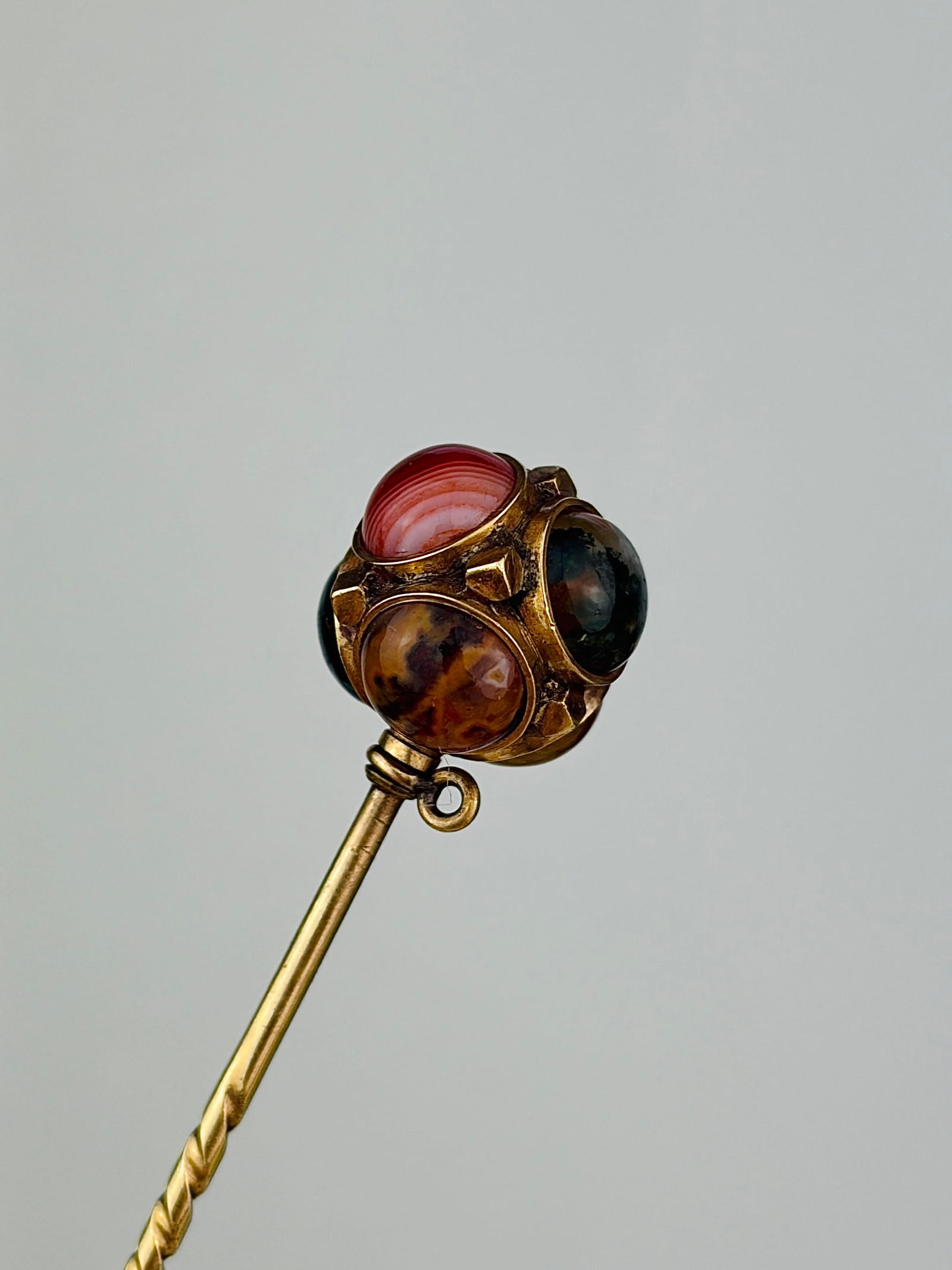 Vintage 9 Carat Yellow Gold Agate Multi Stone Pin (1 of 9)