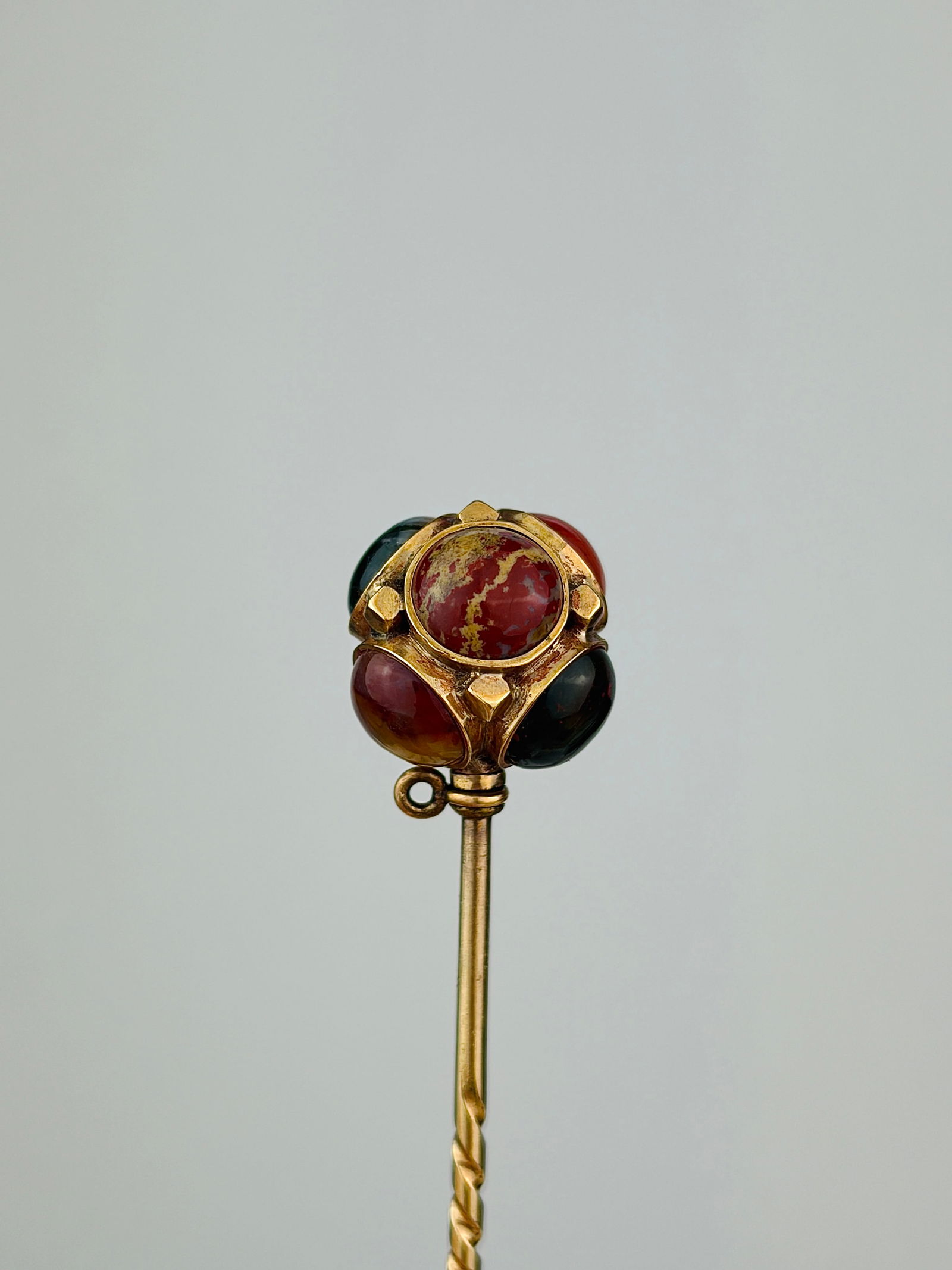 Vintage 9 Carat Yellow Gold Agate Multi Stone Pin - 5