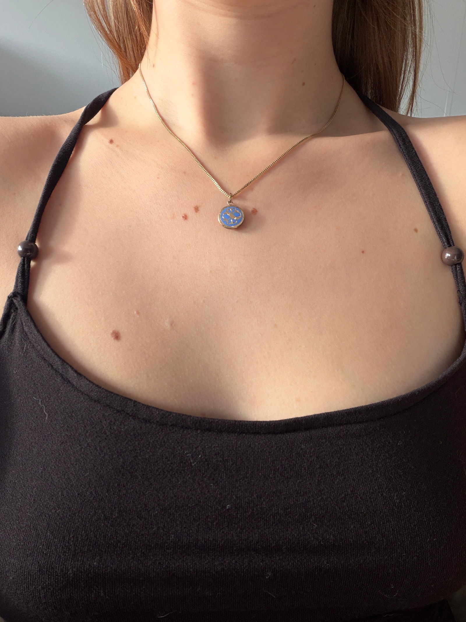 antique enamel round locket back pendant - 4