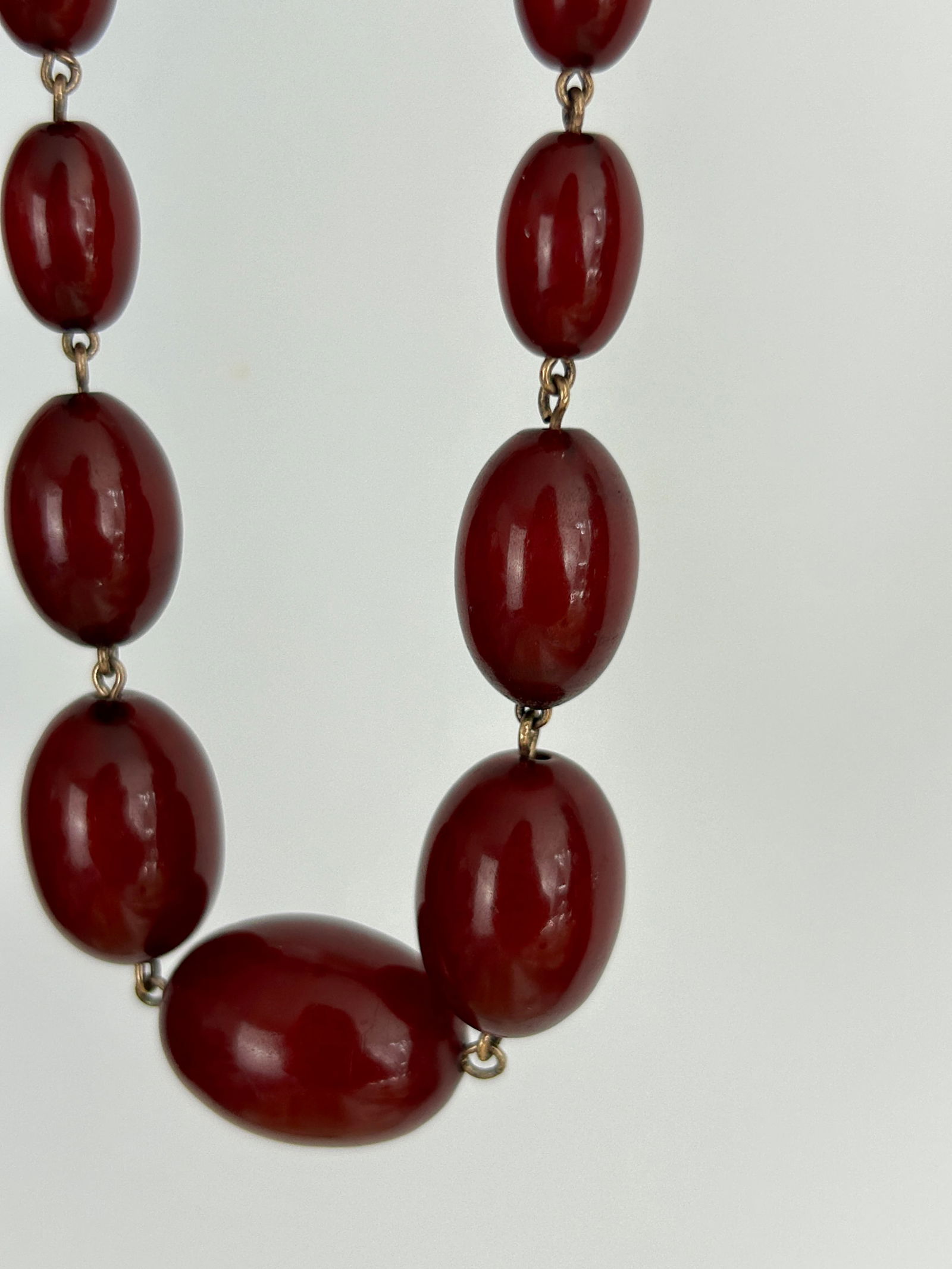 9ct Gold Cherry Amber Bakelite Bead Necklace - 2