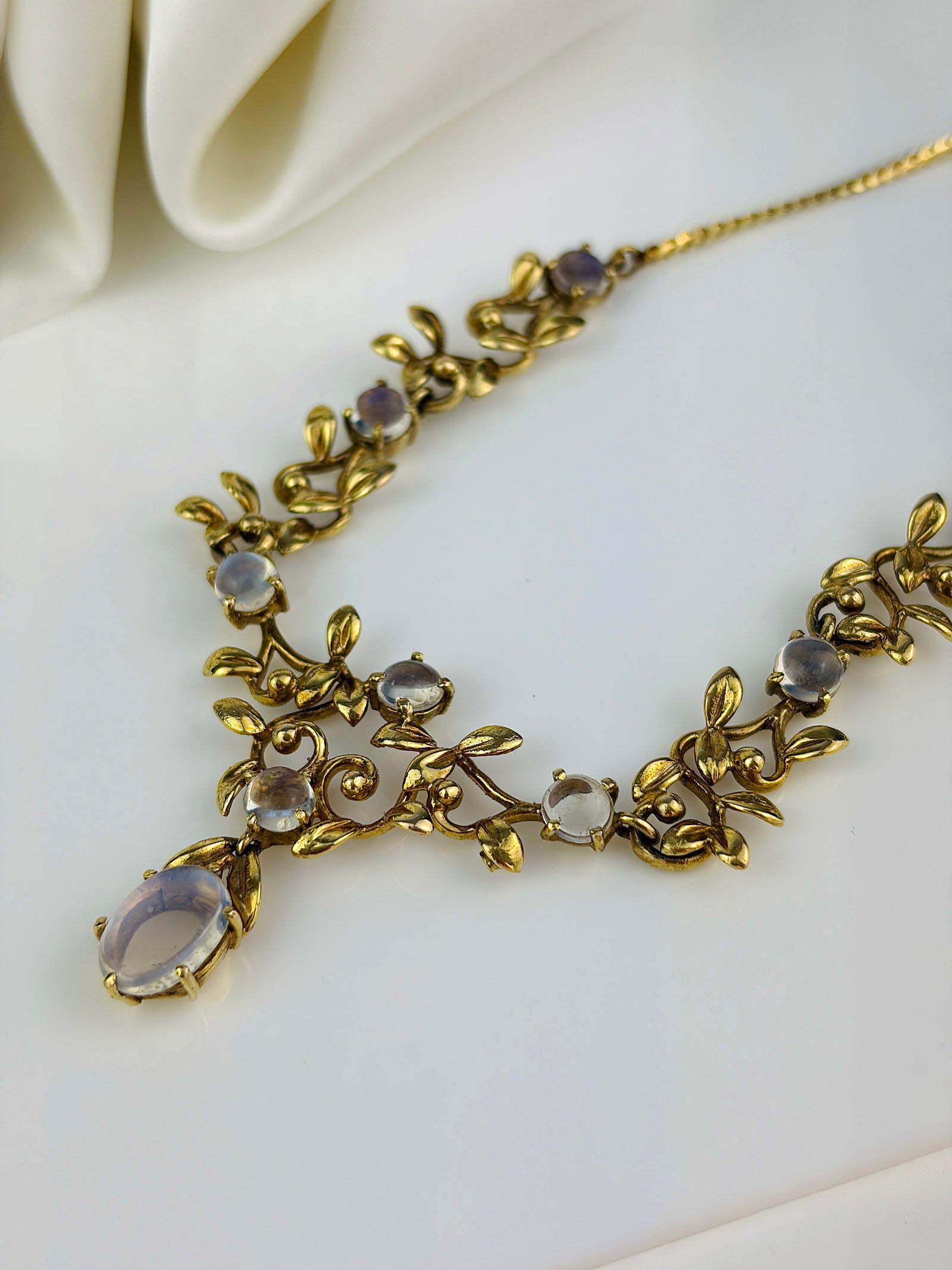 Vintage 9ct Gold Moonstone Drop Necklace - 4