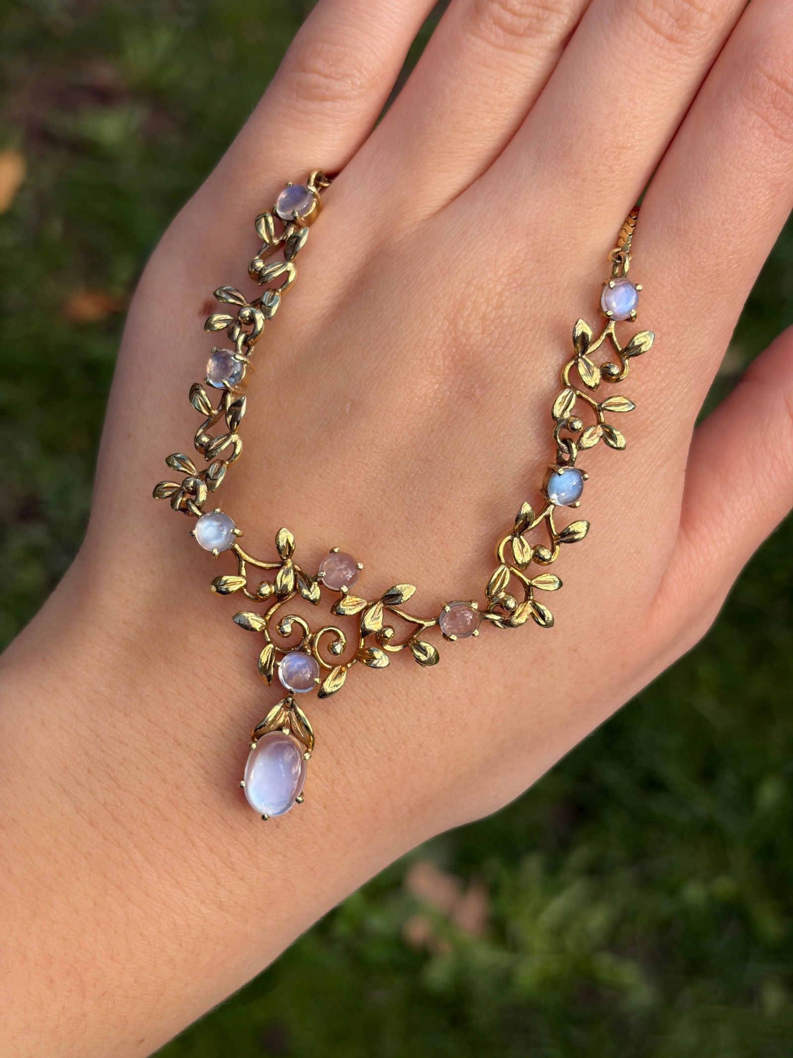 Vintage 9ct Gold Moonstone Drop Necklace - 8