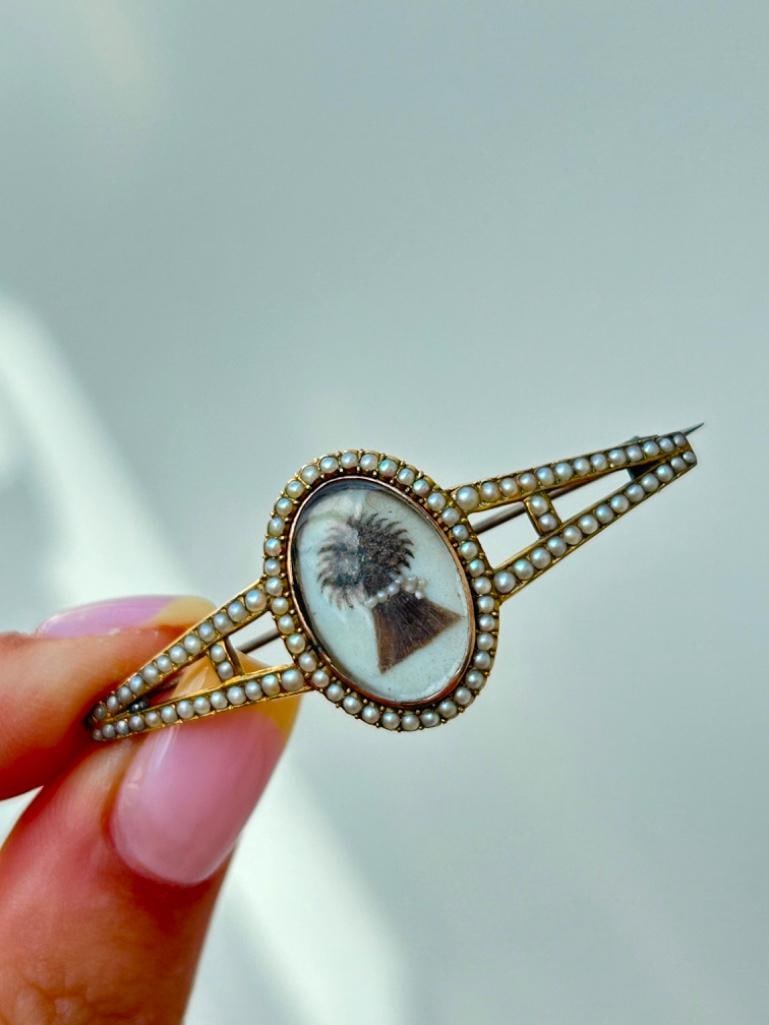 Antique Georgian Era Pearl Brooch in Antique Box - 2