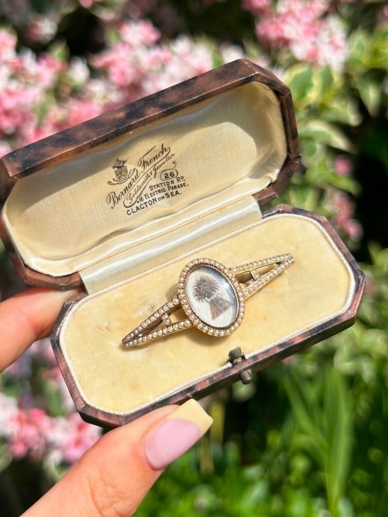 Antique Georgian Era Pearl Brooch in Antique Box - 7