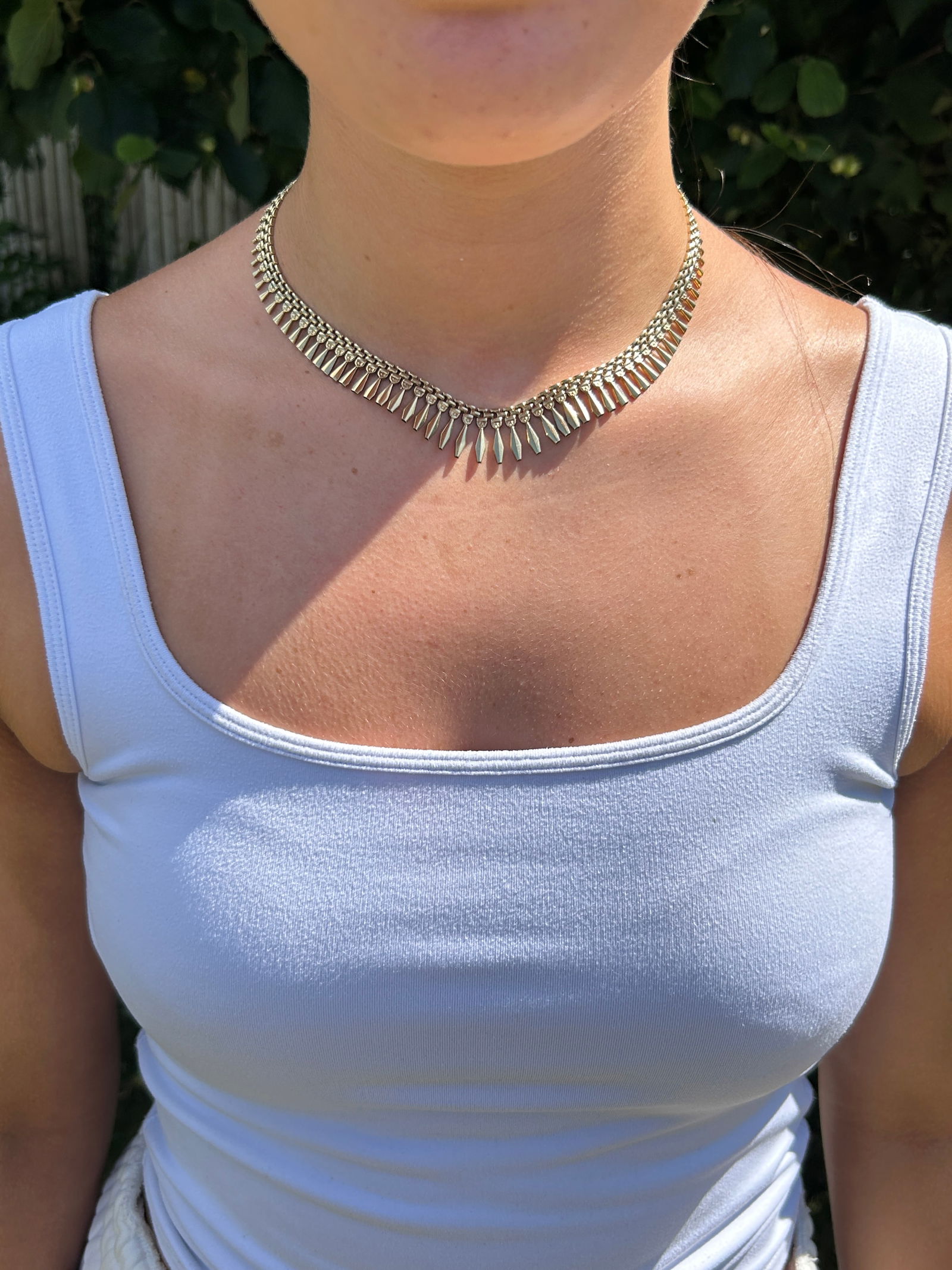 vintage 9ct yellow gold fringe deisgn collar / necklace - 6