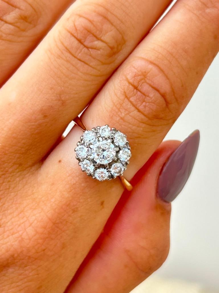 Chunky Antique 18ct Yellow Gold Diamond Cluster Ring - 2