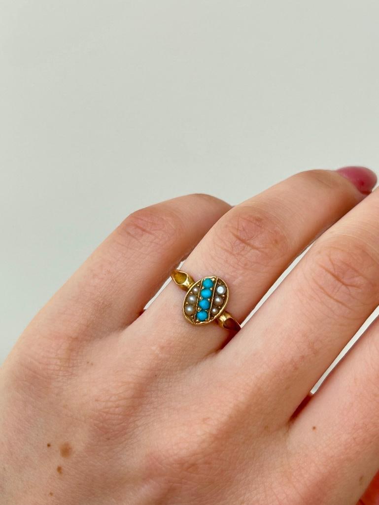 Antique 15ct Gold Pearl and Turquoise Ring - 2