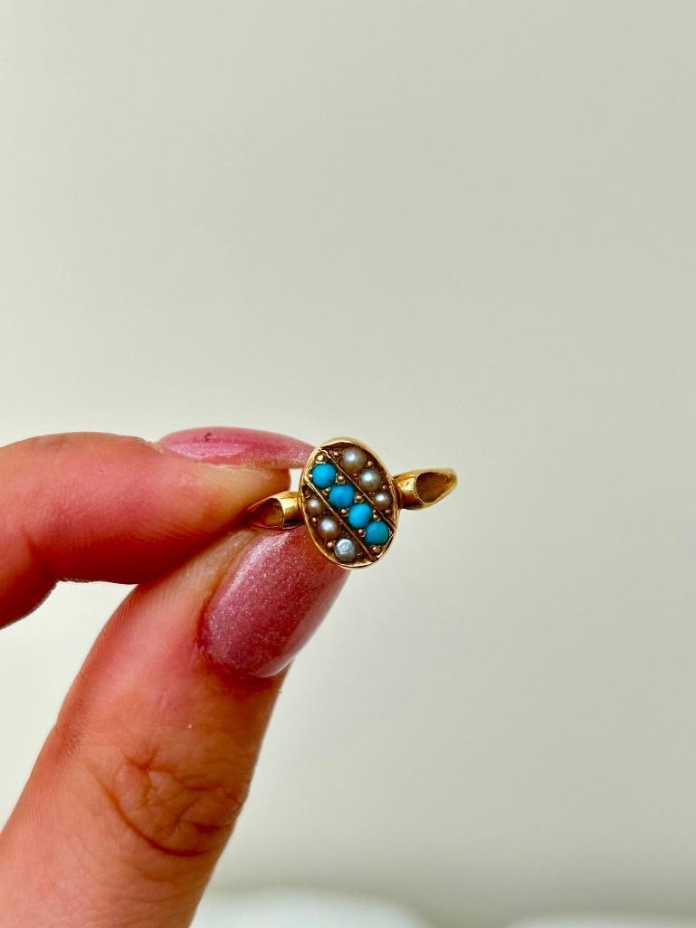 Antique 15ct Gold Pearl and Turquoise Ring - 3
