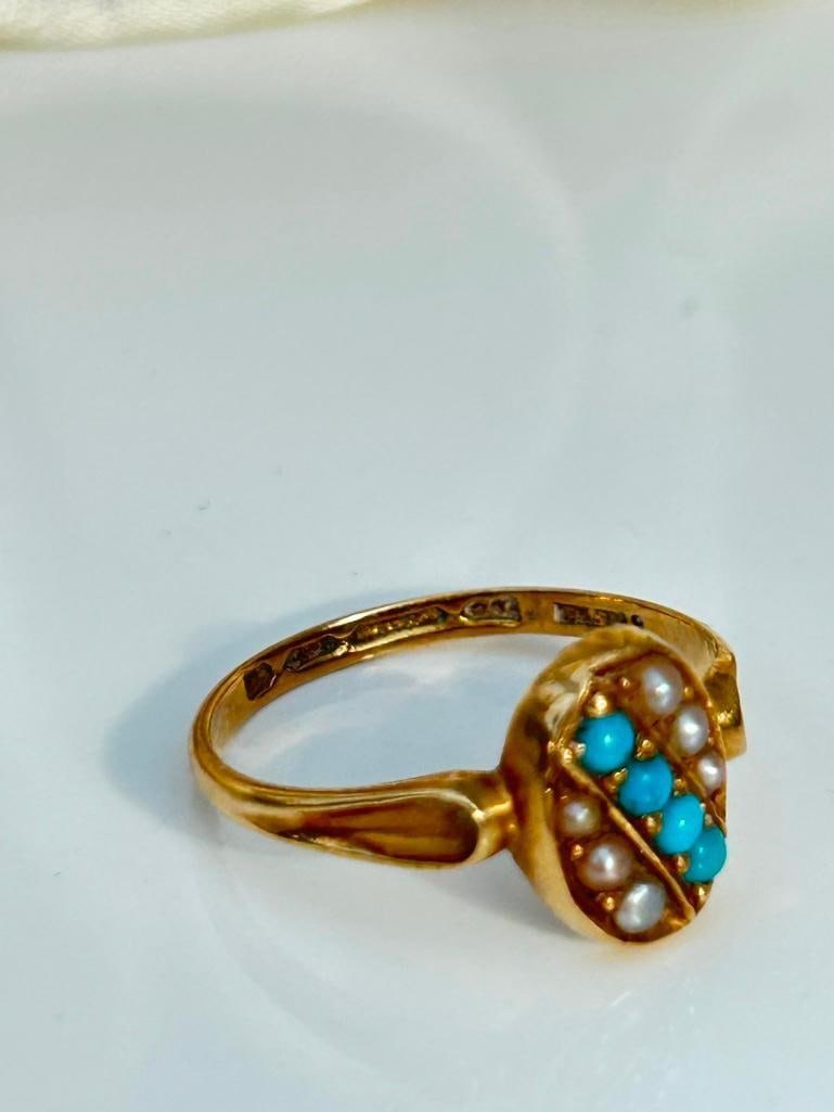 Antique 15ct Gold Pearl and Turquoise Ring - 7