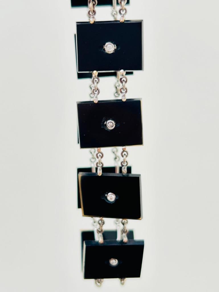 14ct White Gold Onyx and Diamond Panel Bracelet - 2