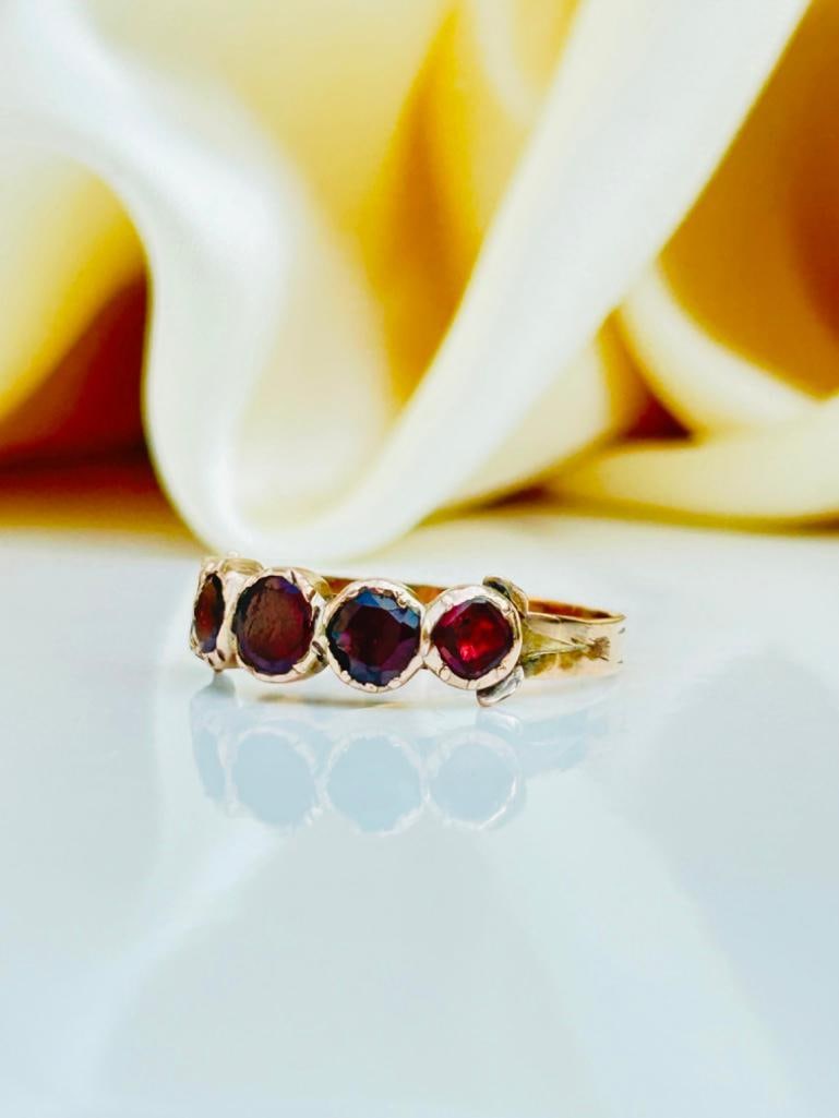 Georgian Flat Cut Garnet Half Hoop Ring in Gold - 2