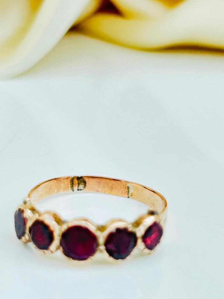 Georgian Flat Cut Garnet Half Hoop Ring in Gold - 3