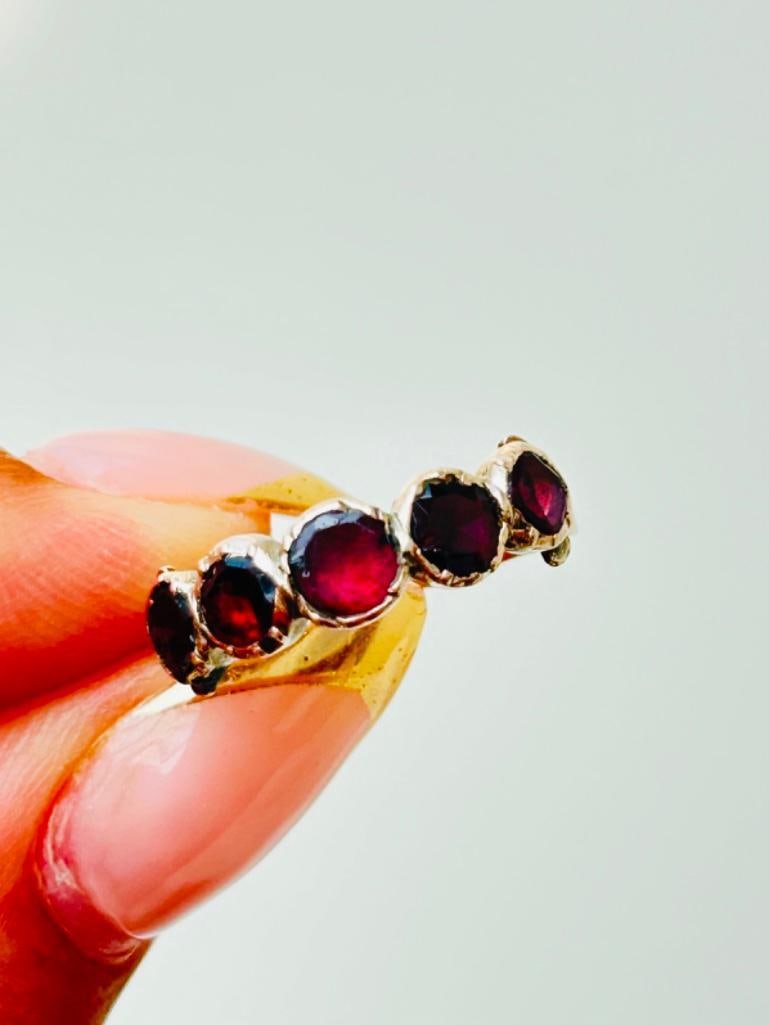 Georgian Flat Cut Garnet Half Hoop Ring in Gold - 4