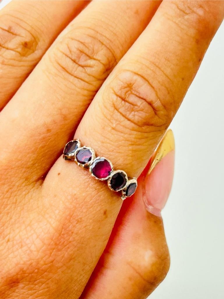 Georgian Flat Cut Garnet Half Hoop Ring in Gold - 5