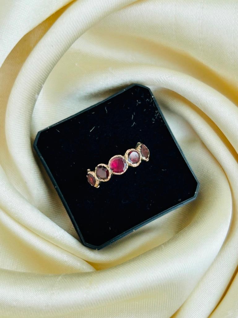 Georgian Flat Cut Garnet Half Hoop Ring in Gold - 7