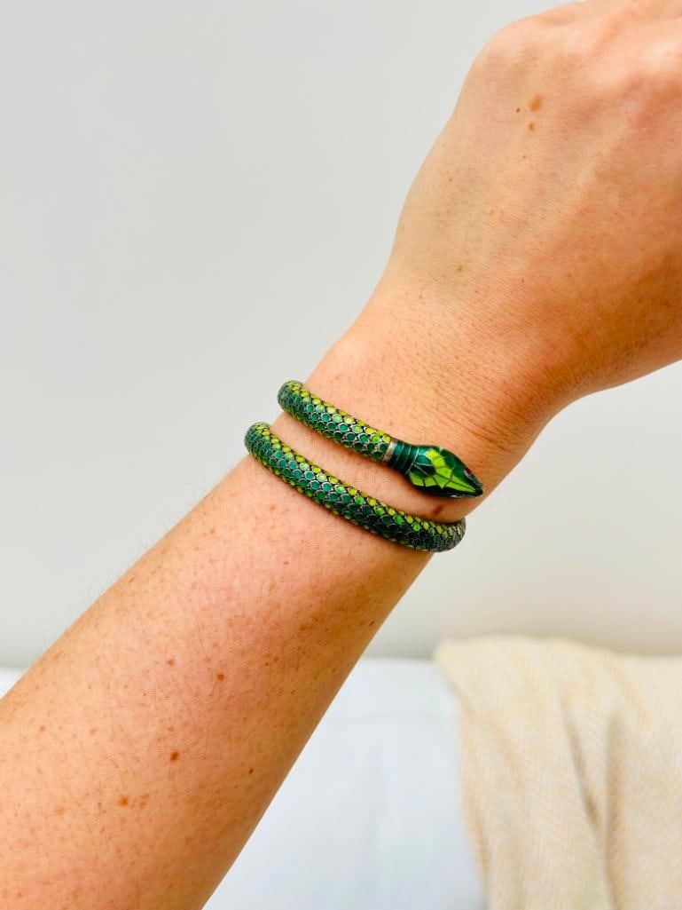 Amazing Green Coiled Snake Bangle Bracelet in 935 - 6