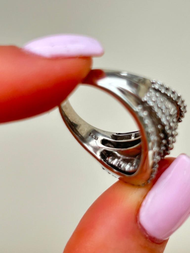 Large 14k White Gold Diamond Cocktail Ring - 5