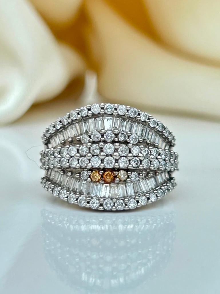 Large 14k White Gold Diamond Cocktail Ring - 8