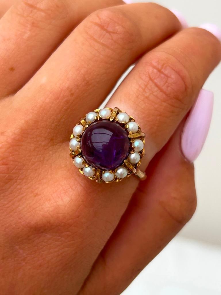 Large Amethyst and Pearl 9ct Dress Ring - 2