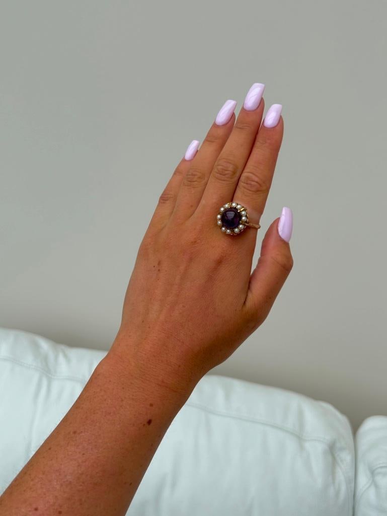 Large Amethyst and Pearl 9ct Dress Ring - 3