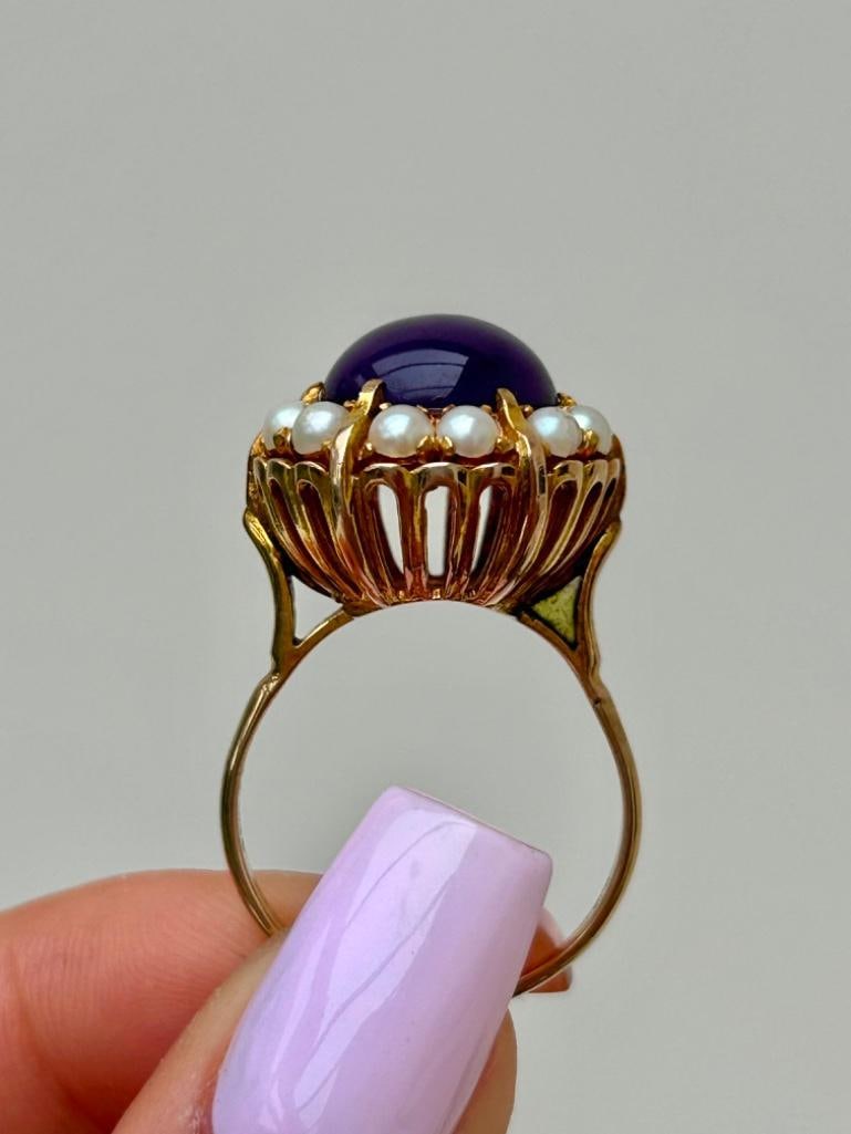 Large Amethyst and Pearl 9ct Dress Ring - 4