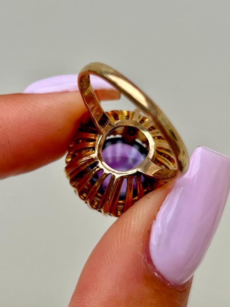 Large Amethyst and Pearl 9ct Dress Ring - 7