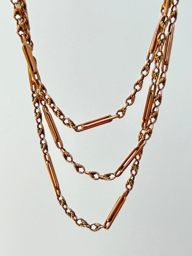 *Heavy Unusual Link 9ct Gold Longguard Chain Necklace with DogClip - 3