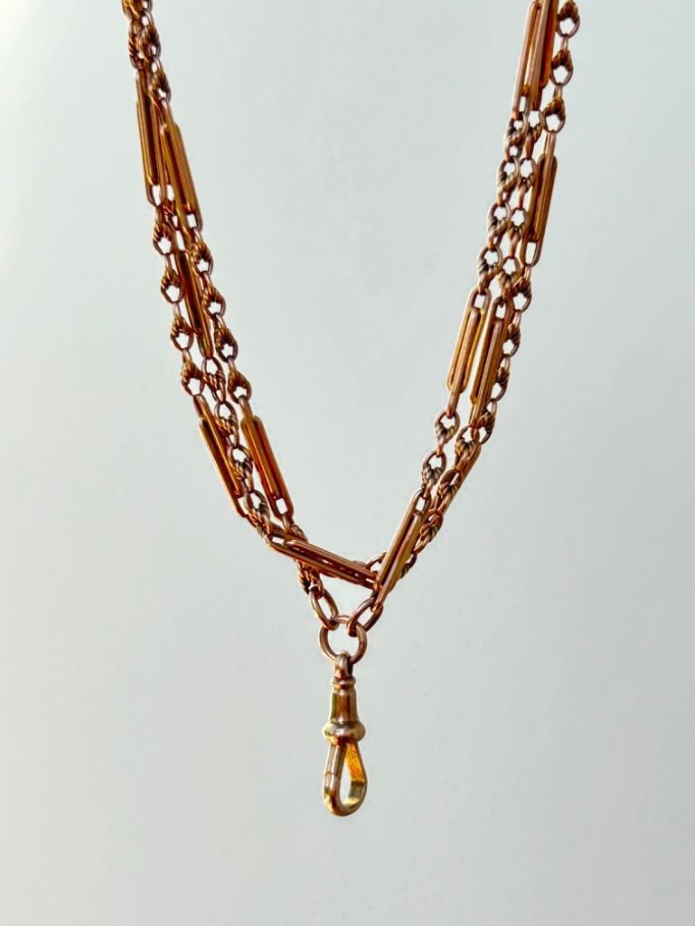 *Heavy Unusual Link 9ct Gold Longguard Chain Necklace with DogClip - 4