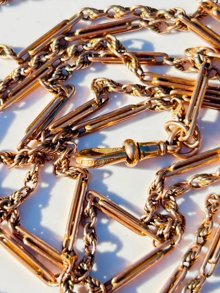 *Heavy Unusual Link 9ct Gold Longguard Chain Necklace with DogClip - 7