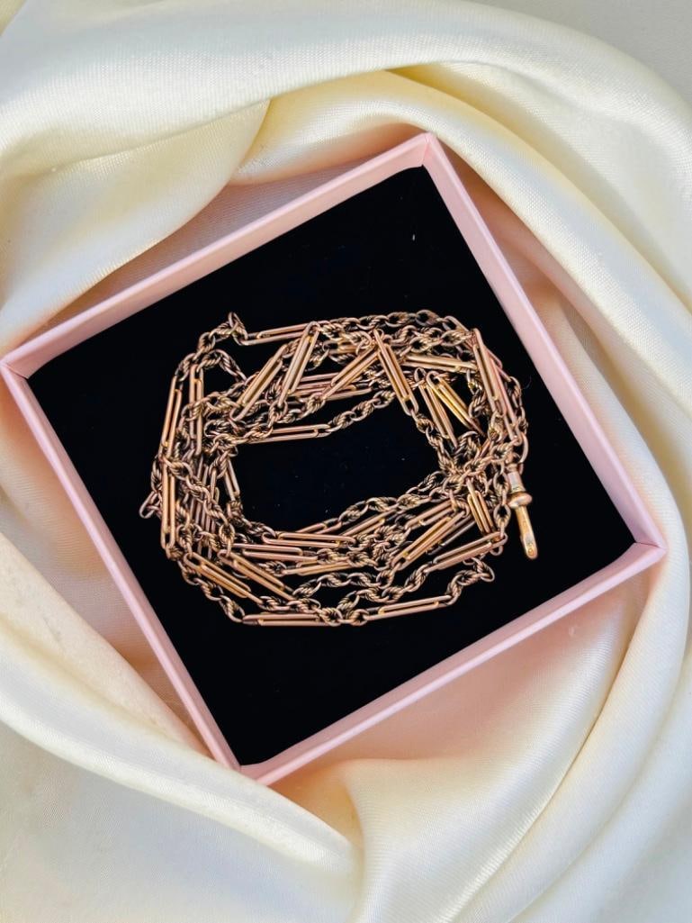 *Heavy Unusual Link 9ct Gold Longguard Chain Necklace with DogClip - 8